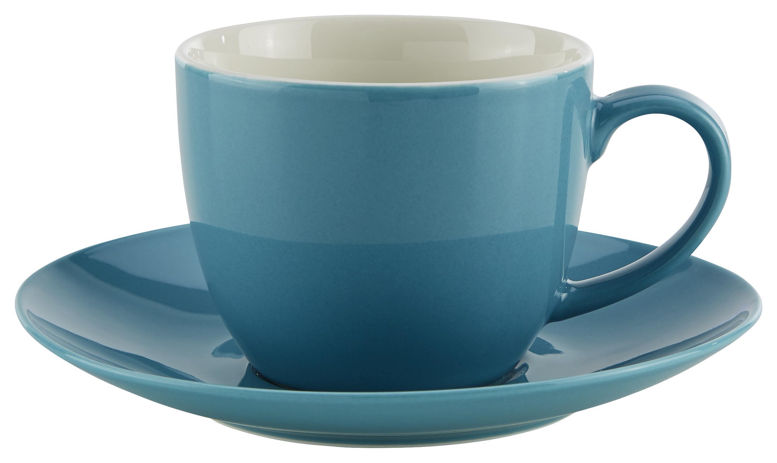 Kaffeetasse mit Untertasse Sandy aus Keramik ca. 250ml - Blau, KONVENTIONELL, Keramik (5/6,9cm) - Mömax modern living