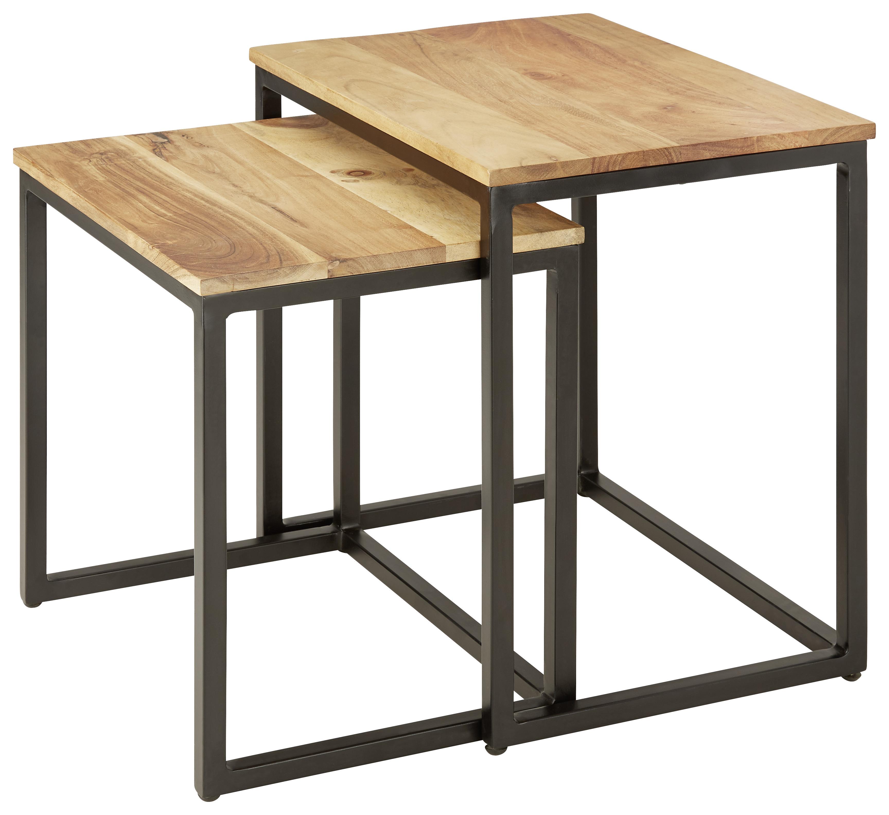 Beistelltischset in Akazie/Schwarz 2-teilig - Schwarz/Akaziefarben, MODERN, Holz/Metall (50/44/50,5/44,5/35,5/35,5cm) - Modern Living