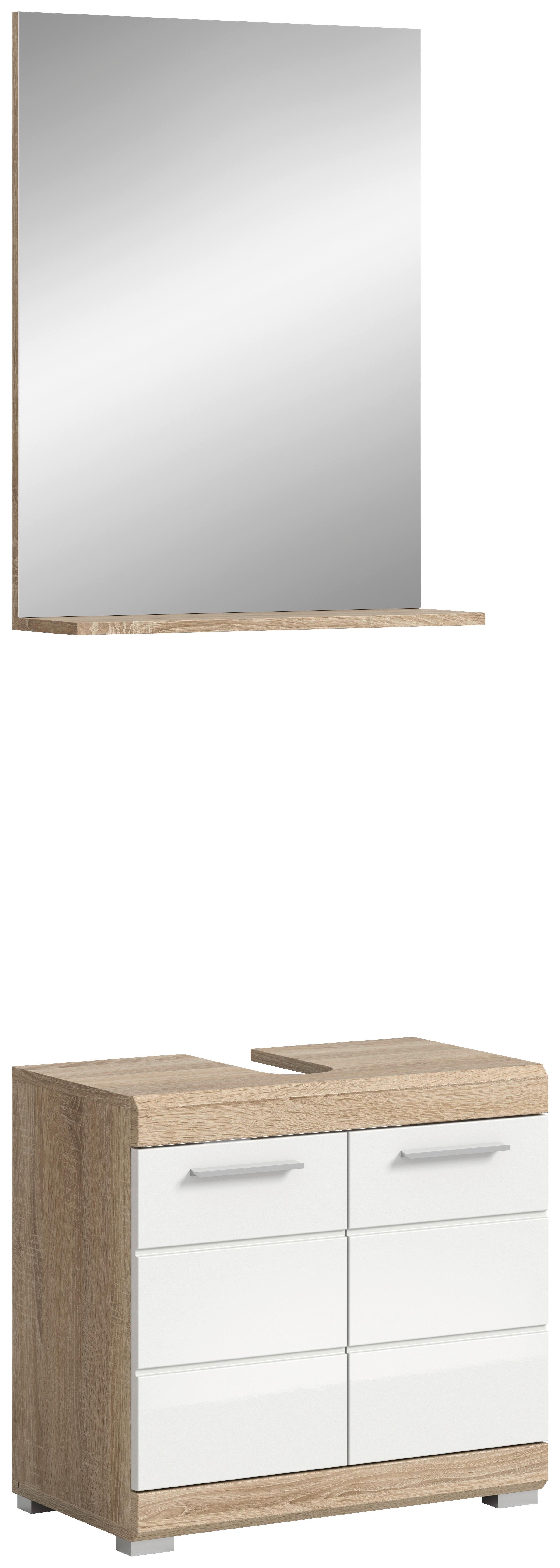 Badezimmer Lambada 2-tlg. ca. 60 cm Eiche/Weiß - Weiß Hochglanz/Silberfarben, MODERN, Glas/Holzwerkstoff (60cm) - MID.YOU