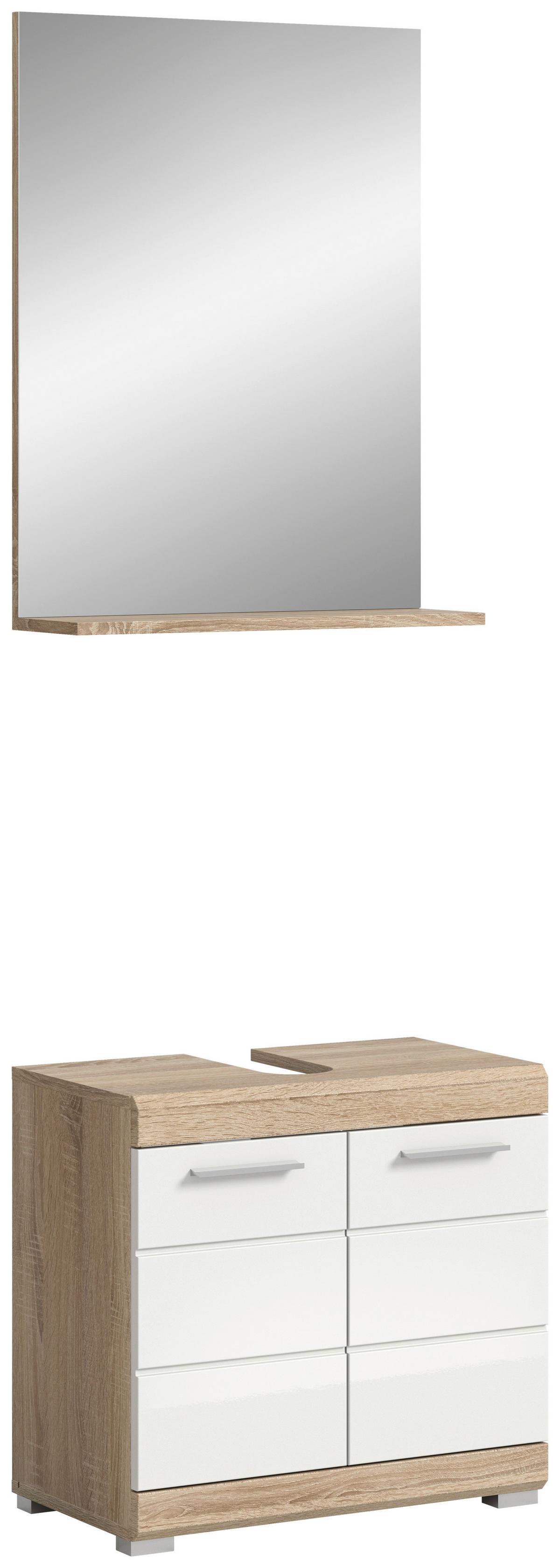 Badezimmer Lambada 2-tlg. ca. 60 cm Eiche/Weiß - Weiß Hochglanz/Silberfarben, MODERN, Glas/Holzwerkstoff (60cm) - MID.YOU
