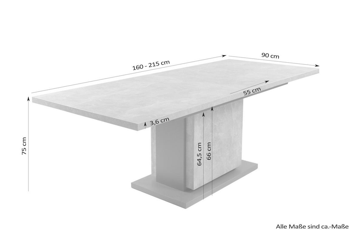 Esstisch ausziehbar Britta 160-215x90 cm Grau - Anthrazit/Grau, MODERN, Holzwerkstoff (160-215/90/75cm) - MID.YOU