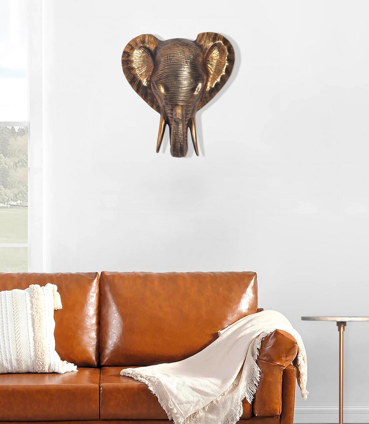 Stenska Dekoracija Elephant - zlate barve, Design, kovina (33/41/20cm) - Livetastic