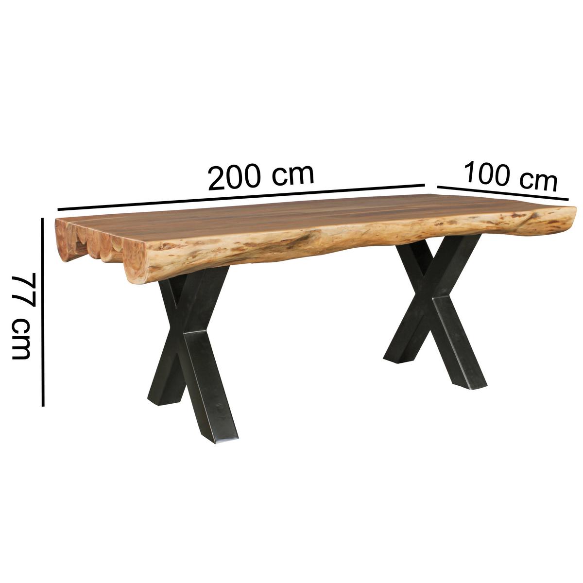 Jedilna Miza Boha, Pravi Les, 200x100cm - črna/barve akacije, Design, kovina/les (200/100/77cm) - MID.YOU