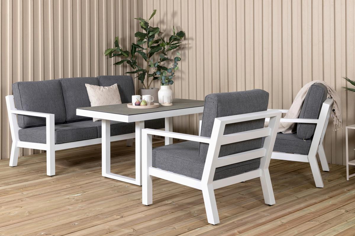 Loungegarnitur Barcelona Grau/Weiß Metall/Textil - Weiß/Grau, Basics, Textil/Metall - Gardenson