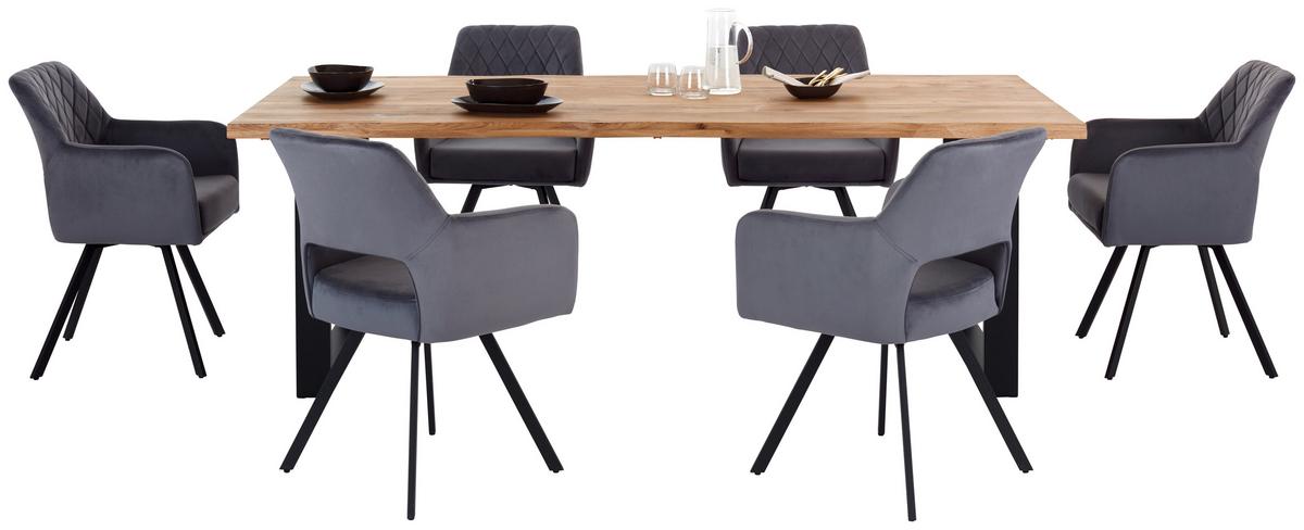 Jedilna Miza Wood, Hrast, Masivno, 220x100 - črna/naravne barve, Konvencionalno, kovina/les (220/75/100cm) - James Wood