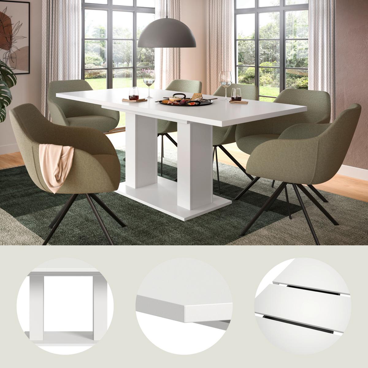 Raztegljiva Miza Marlon, Bela, 150-190x90cm - bela, Konvencionalno, leseni material (150-190/90/76cm) - MID.YOU