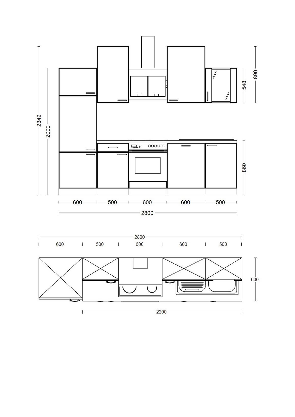 Küchenblock in Kaschmir/ Sonoma Eiche 'Nepal' - Kaschmir/Edelstahlfarben, MODERN, Glas/Holzwerkstoff (280cm) - FlexWell