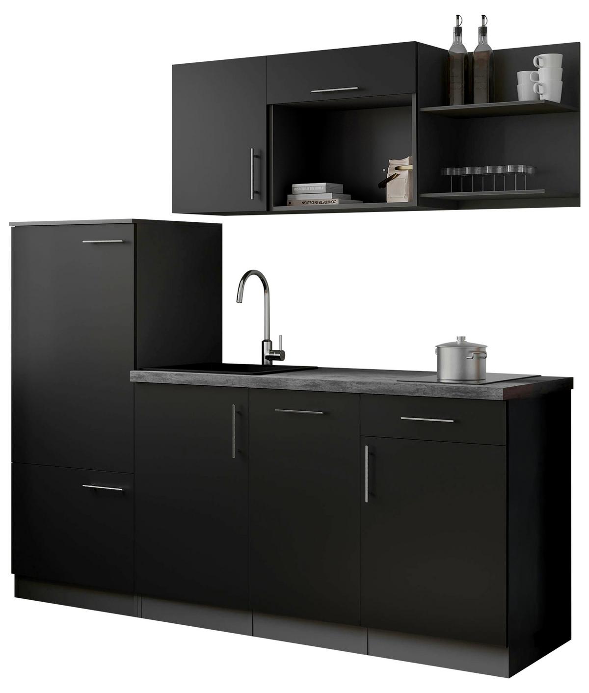 Küchenblock Oliver m. Geräten Schwarz - Schwarz/Grau, Trend, Holzwerkstoff/Metall (205cm) - Respekta