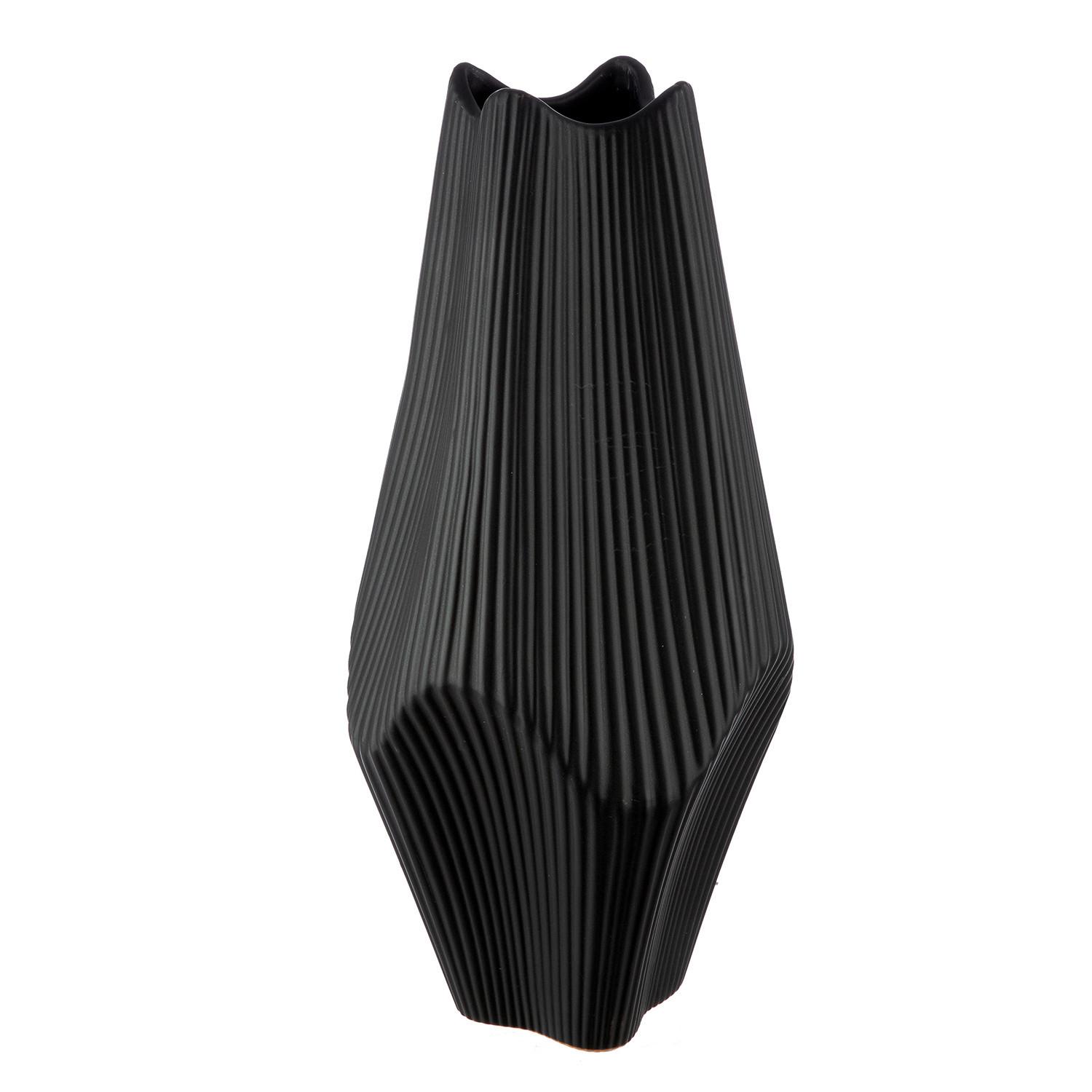 Dekovase Lamellen Schwarz - Schwarz, LIFESTYLE, Keramik (15/30cm)