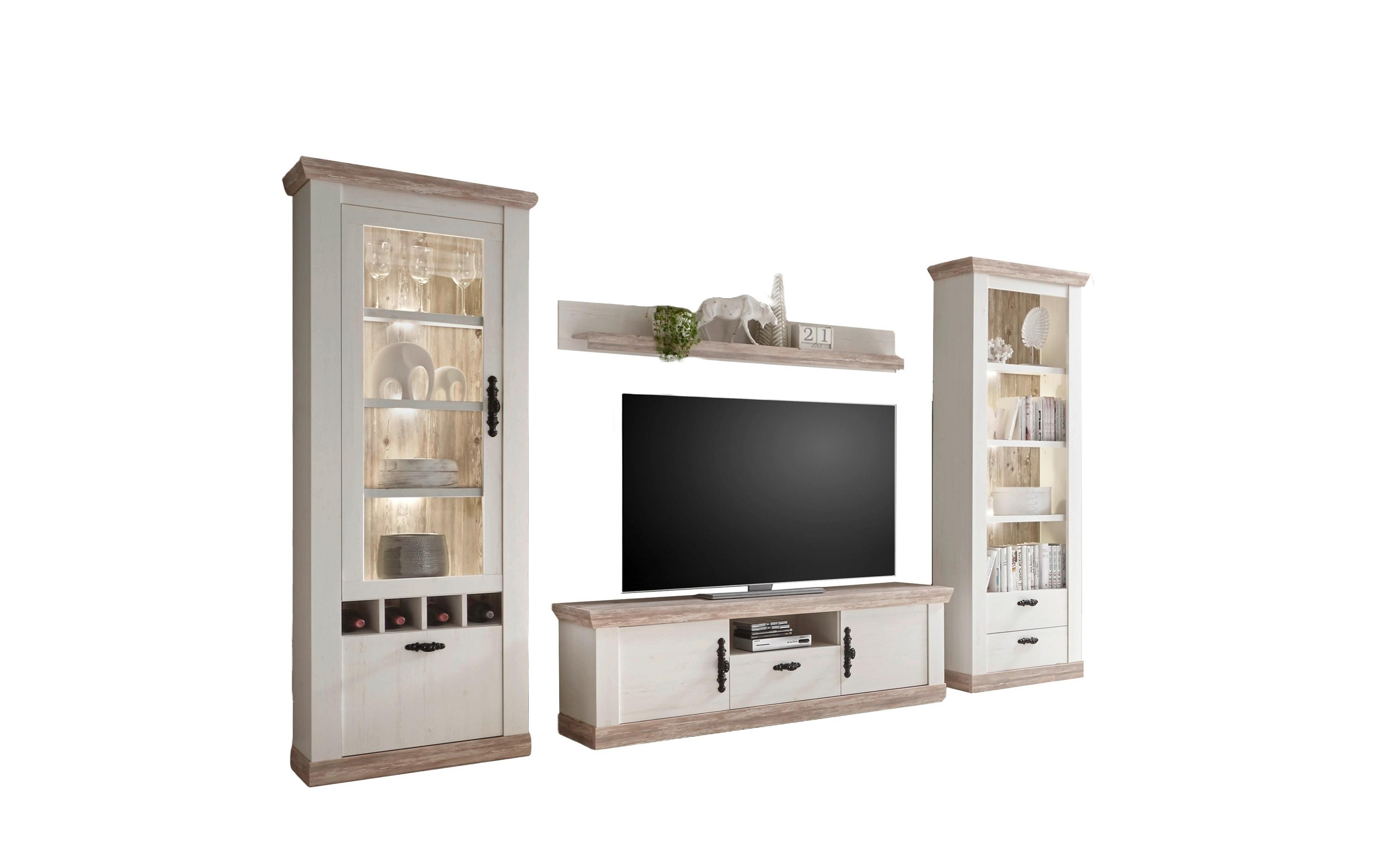 Wohnwand Florenz Pinienfarben/Hellbraun - Hellbraun/Eichefarben, Design, Holzwerkstoff/Metall (320/201/44cm) - MID.YOU