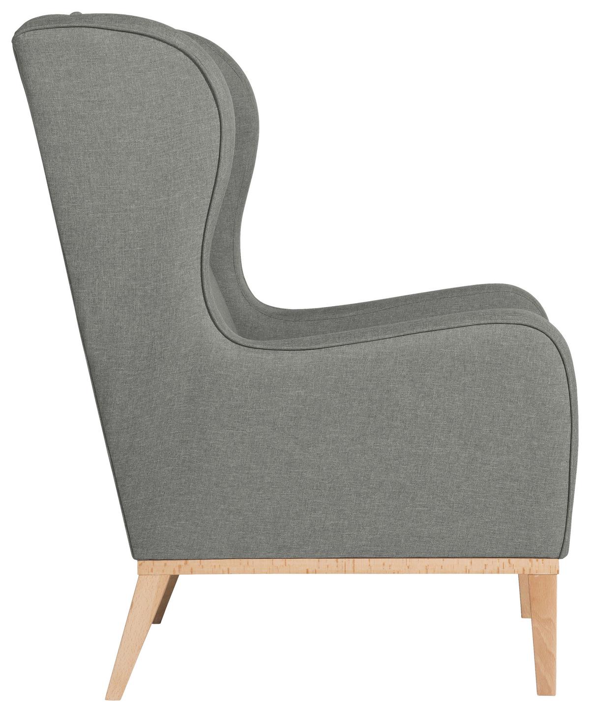 OHRENSESSEL ANGELO - Hellgrau/Naturfarben, KONVENTIONELL, Holz/Textil (66/104/78cm) - Max Winzer