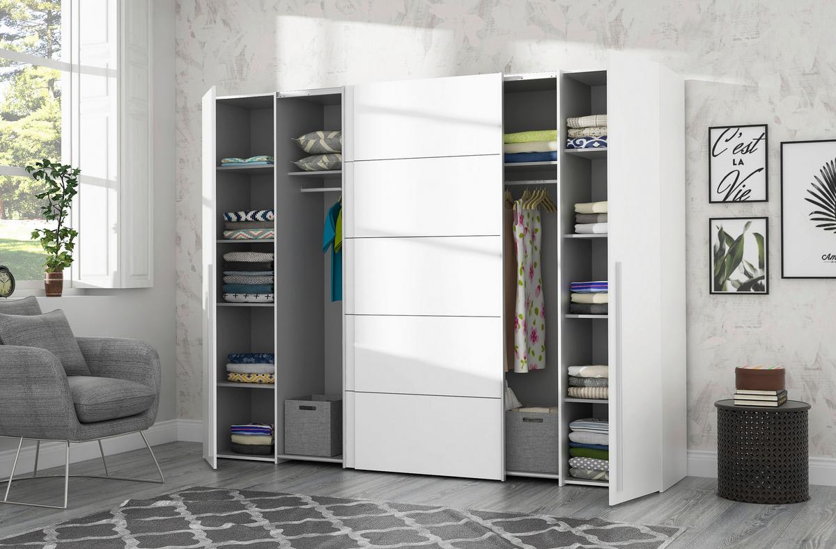Omara Za Oblačila Narago, Bela - bela/barve aluminija, Moderno, kovina/umetna masa (270/210/61cm) - MID.YOU