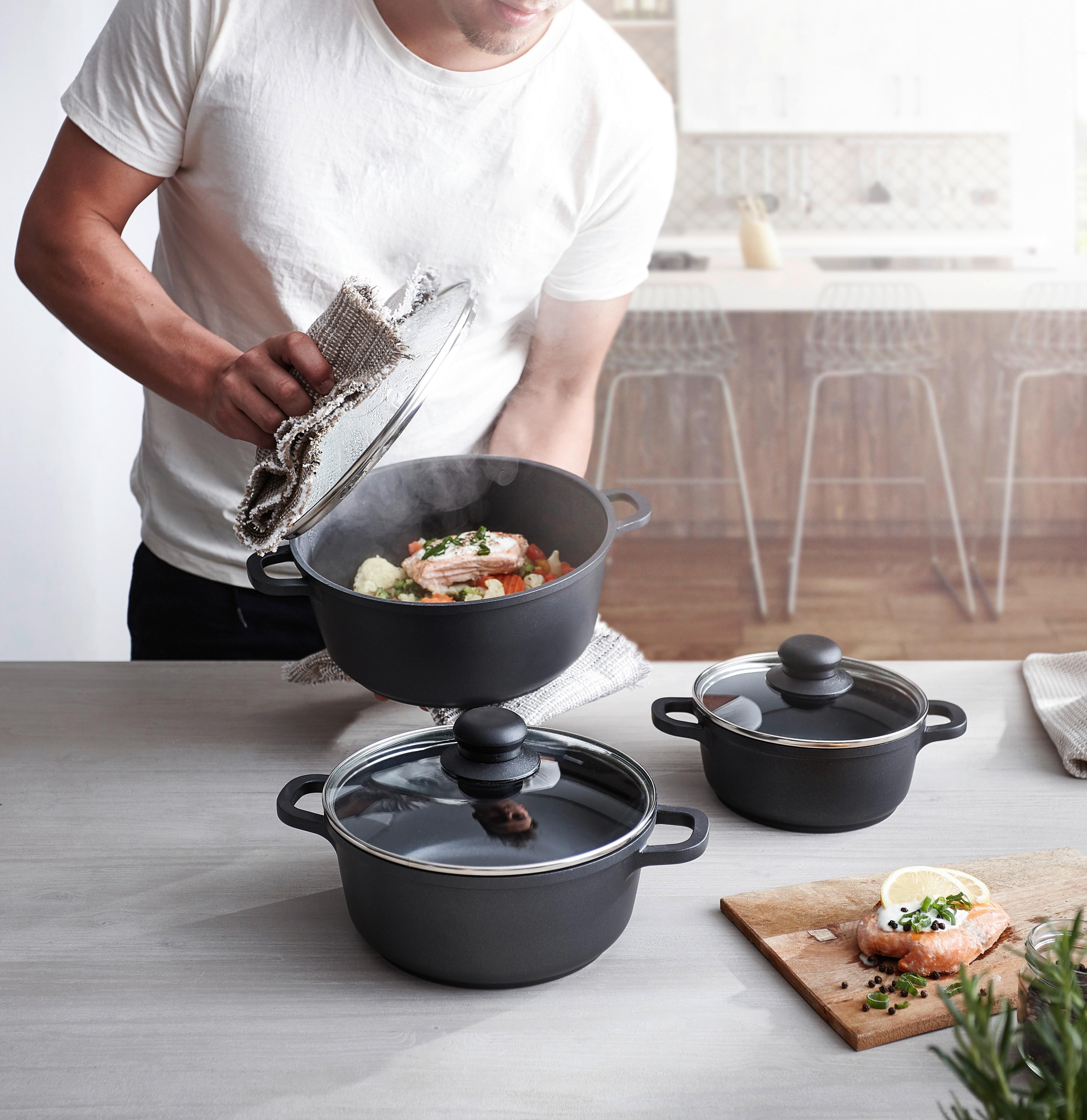 ZESTAW GARNKÓW TURIN - kolor stalowy/przejrzysty, Konventionell, tworzywo sztuczne/metal - Homeware Profession.