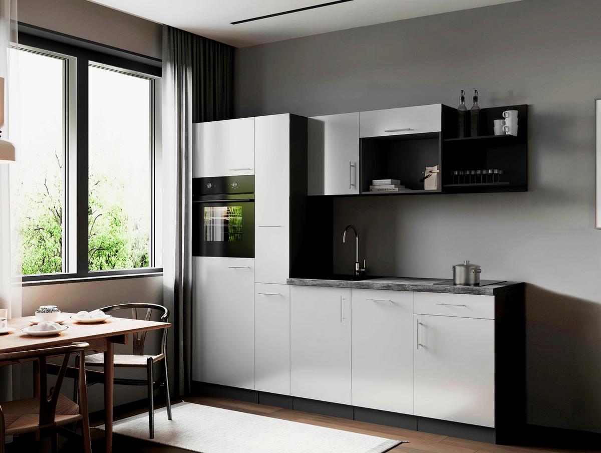 Küchenblock Oliver m. Geräten Weiß - Weiß/Grau, Trend, Holzwerkstoff/Metall (235cm) - Respekta
