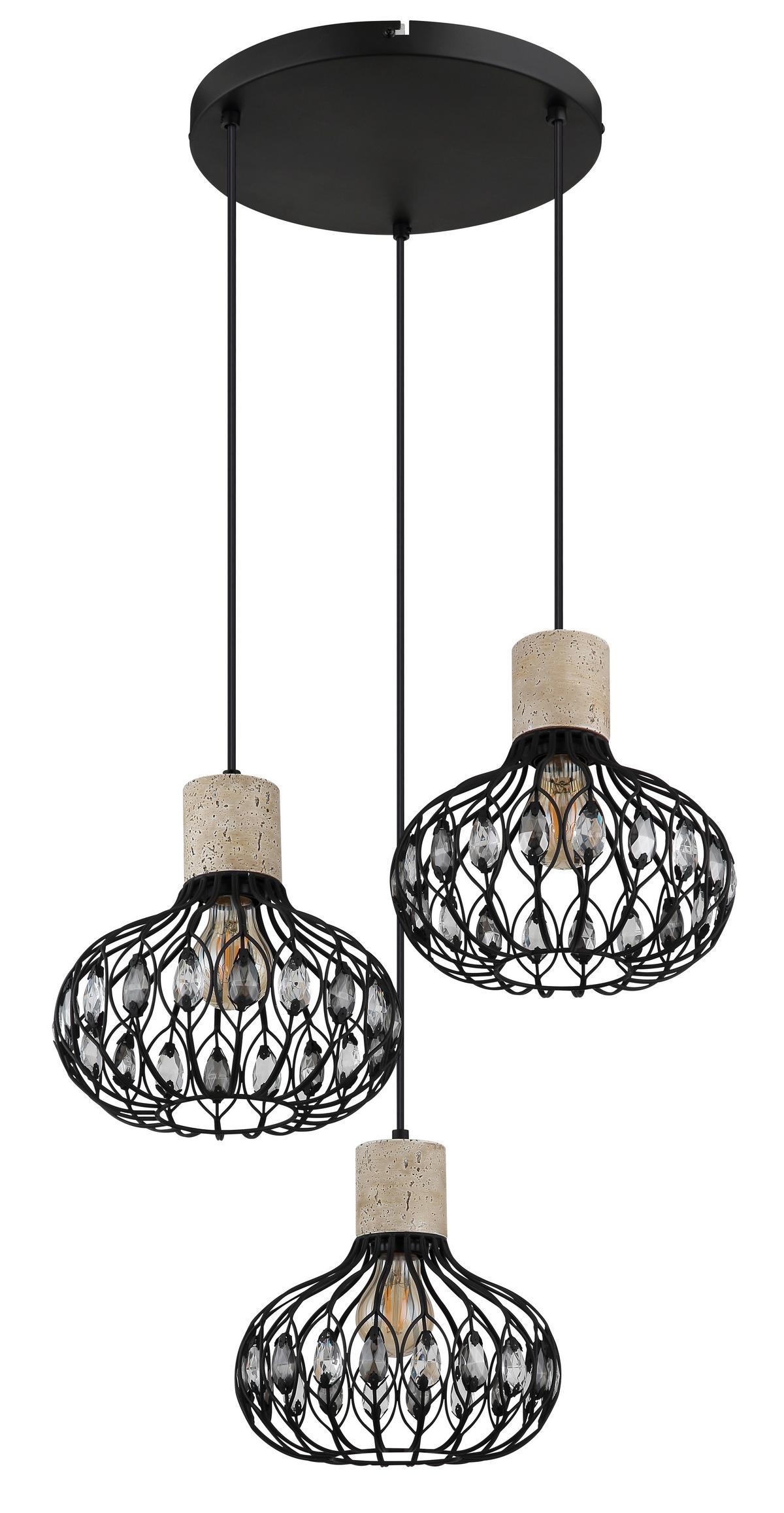 HÄNGELEUCHTE 15778-3HR DORTHY - Klar/Schwarz, Design, Glas/Kunststoff (47/150cm) - Globo