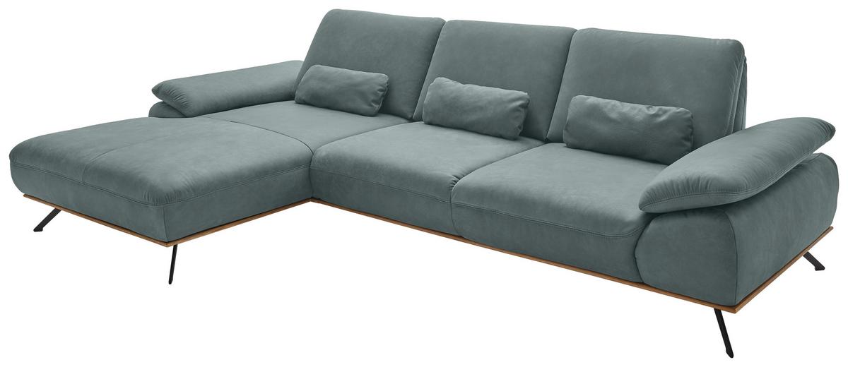 Wohnlandschaft Erling Grün - Beige/Schwarz, MODERN, Leder/Metall (187/89/322cm) - Premium Living