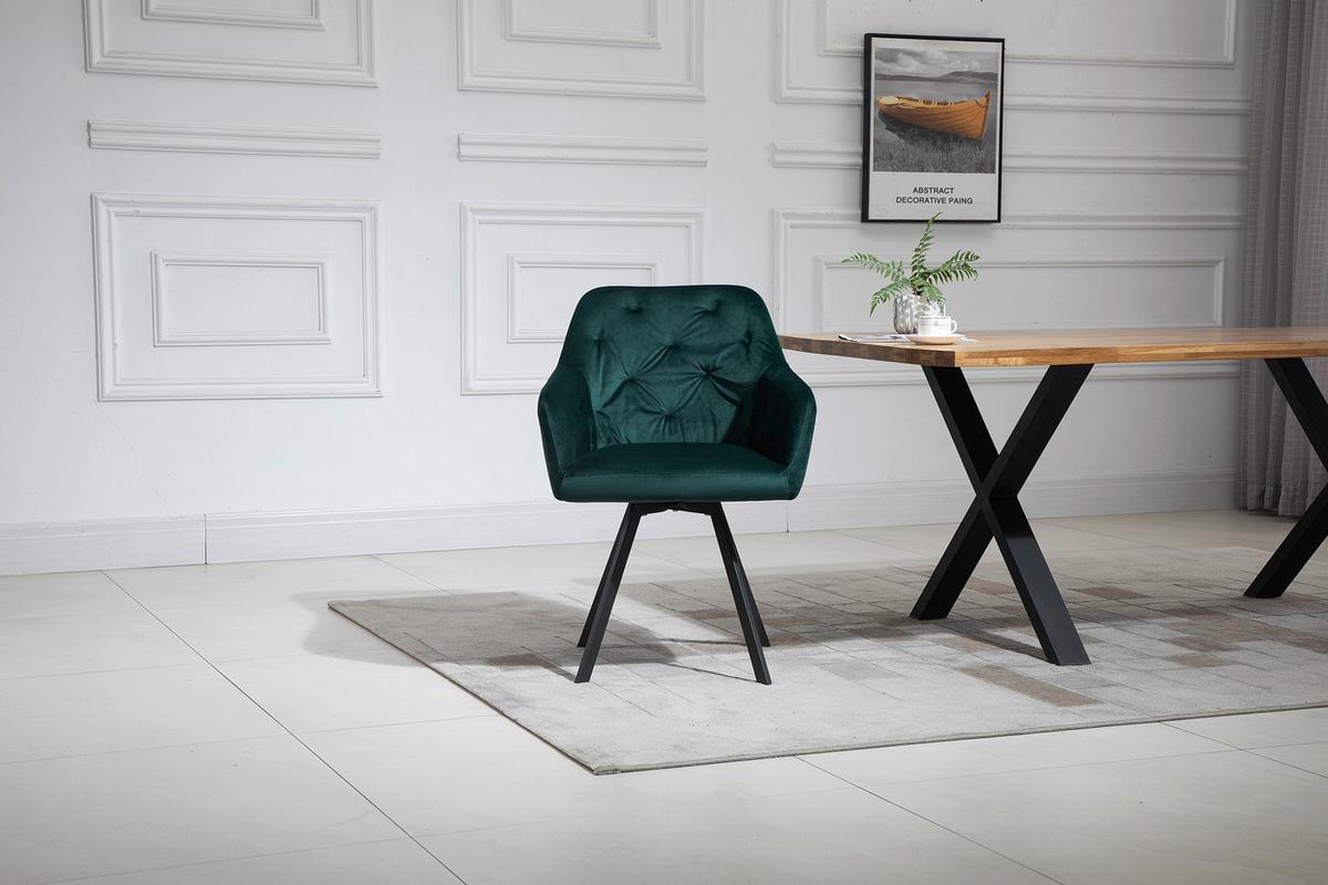 Naslanjač Samt, Gozdno Zelena, Vrtljiv - črna/gozdno zelena, Moderno, kovina/tekstil (61/85/62cm) - Livetastic