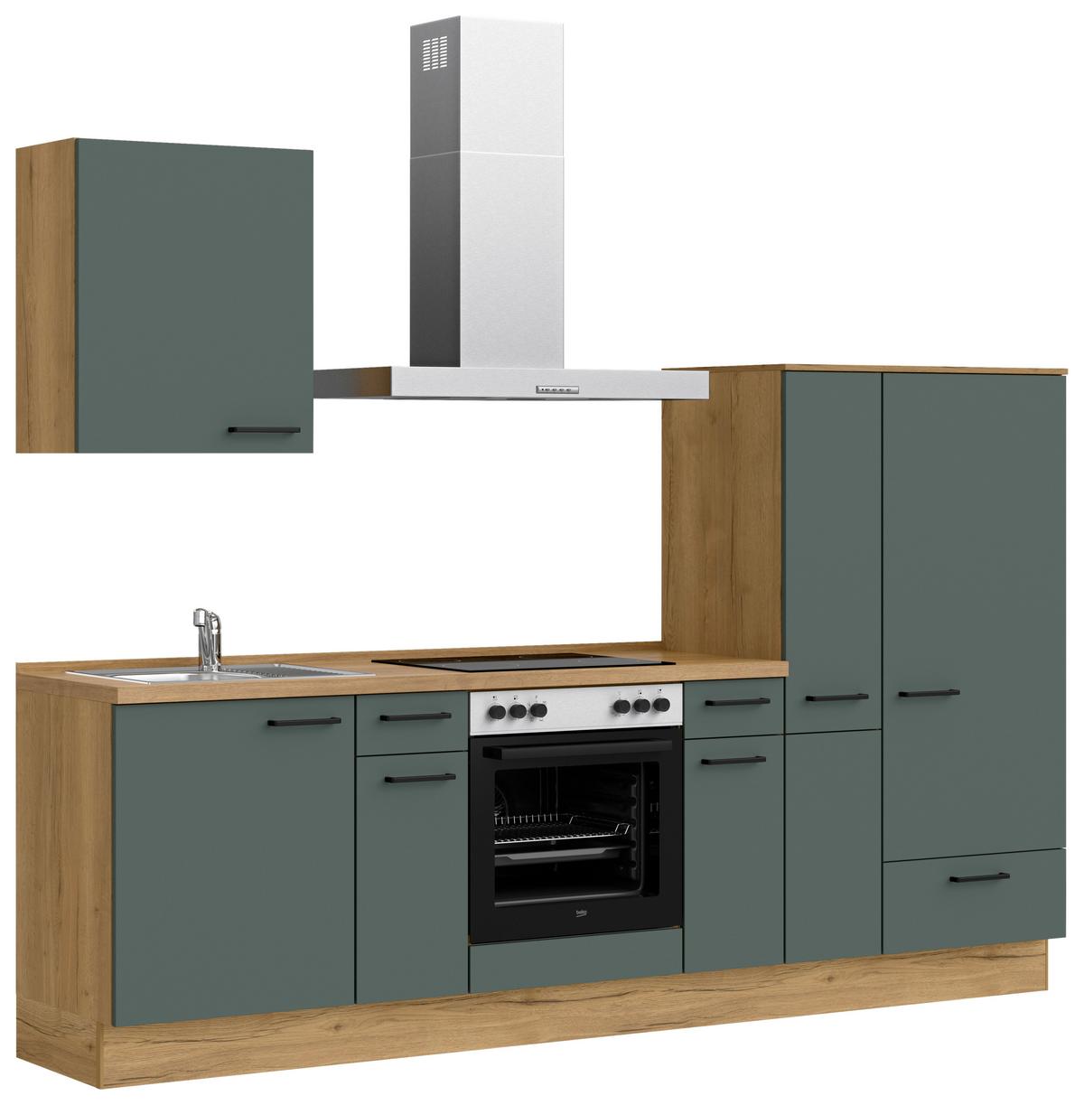 Küchenblock Easytouch m. Geräten Dunkelgrün - Dunkelgrün/Eichefarben, MODERN, Holzwerkstoff/Metall (270cm) - Nobilia