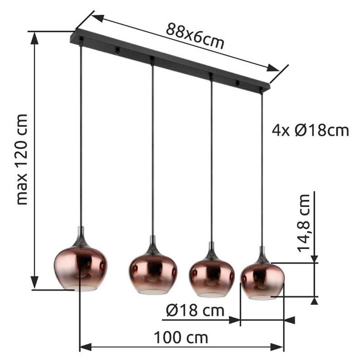 HÄNGELEUCHTE 15548-4HG MAXY - Klar/Schwarzchrom, Design, Glas/Textil (100/18/120cm) - Globo