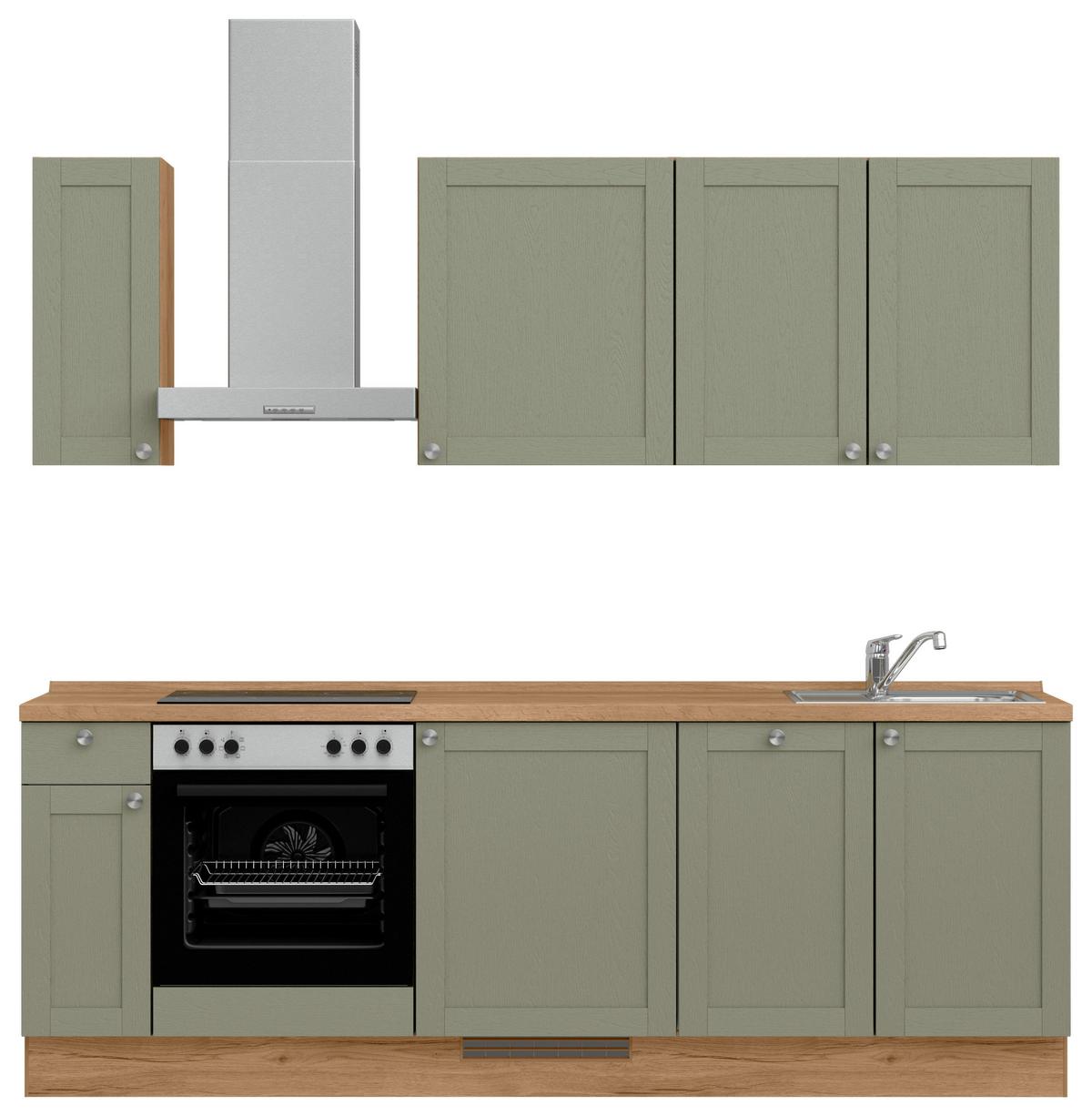 Küchenleerblock Frame Low o. Geräte Olivgrün - Edelstahlfarben/Eichefarben, MODERN, Holzwerkstoff/Metall (240cm) - Nobilia