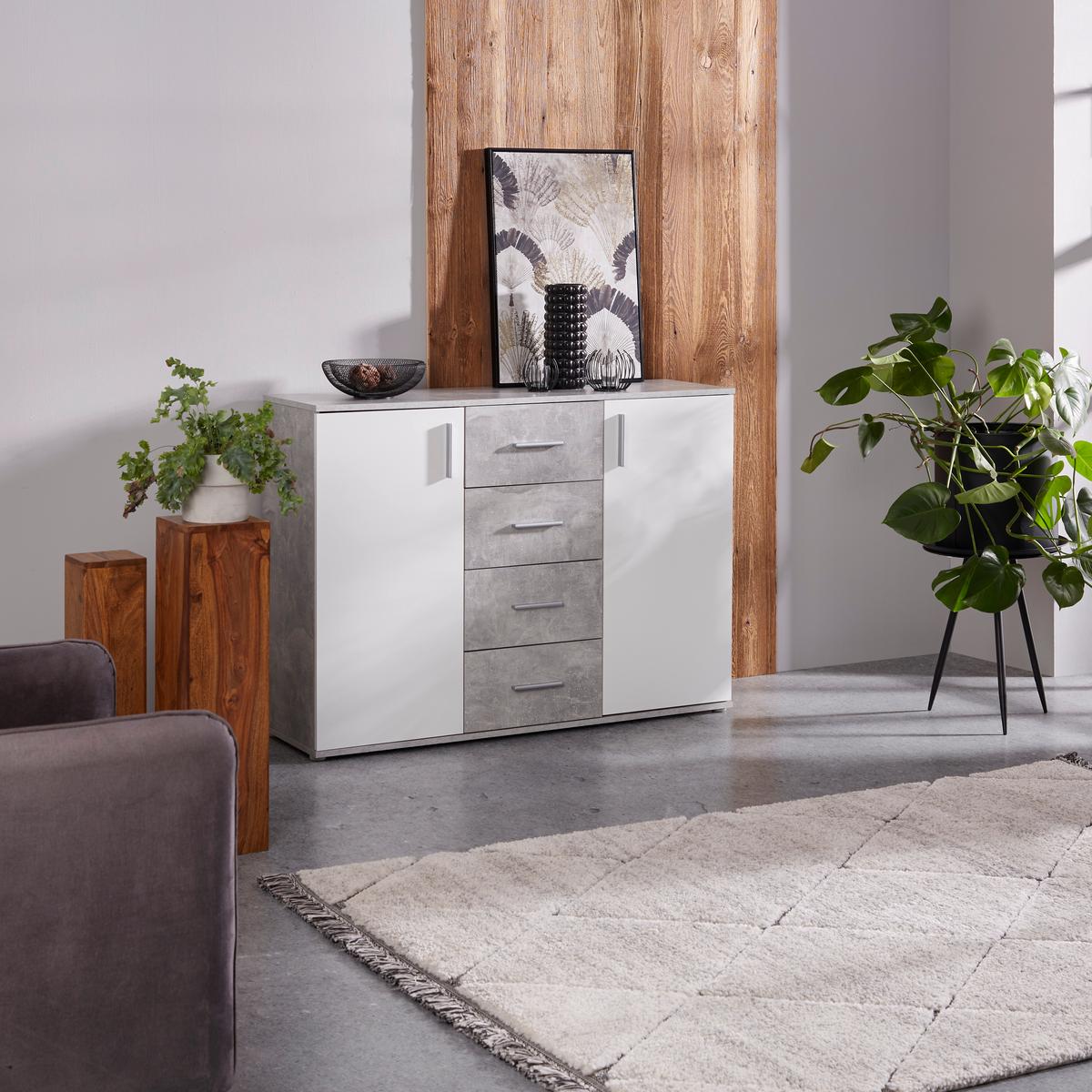 Komoda Ina 03 - boja aluminijuma/bela, Moderno, pločasti materijal/plastika (132/94,8/38,3cm) - Modern Living