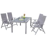 Gartengarnitur 5-tlg. Taviano Metall/Textil/Glas - Silberfarben/Braun, ROMANTIK / LANDHAUS, Glas/Textil - Gardenson