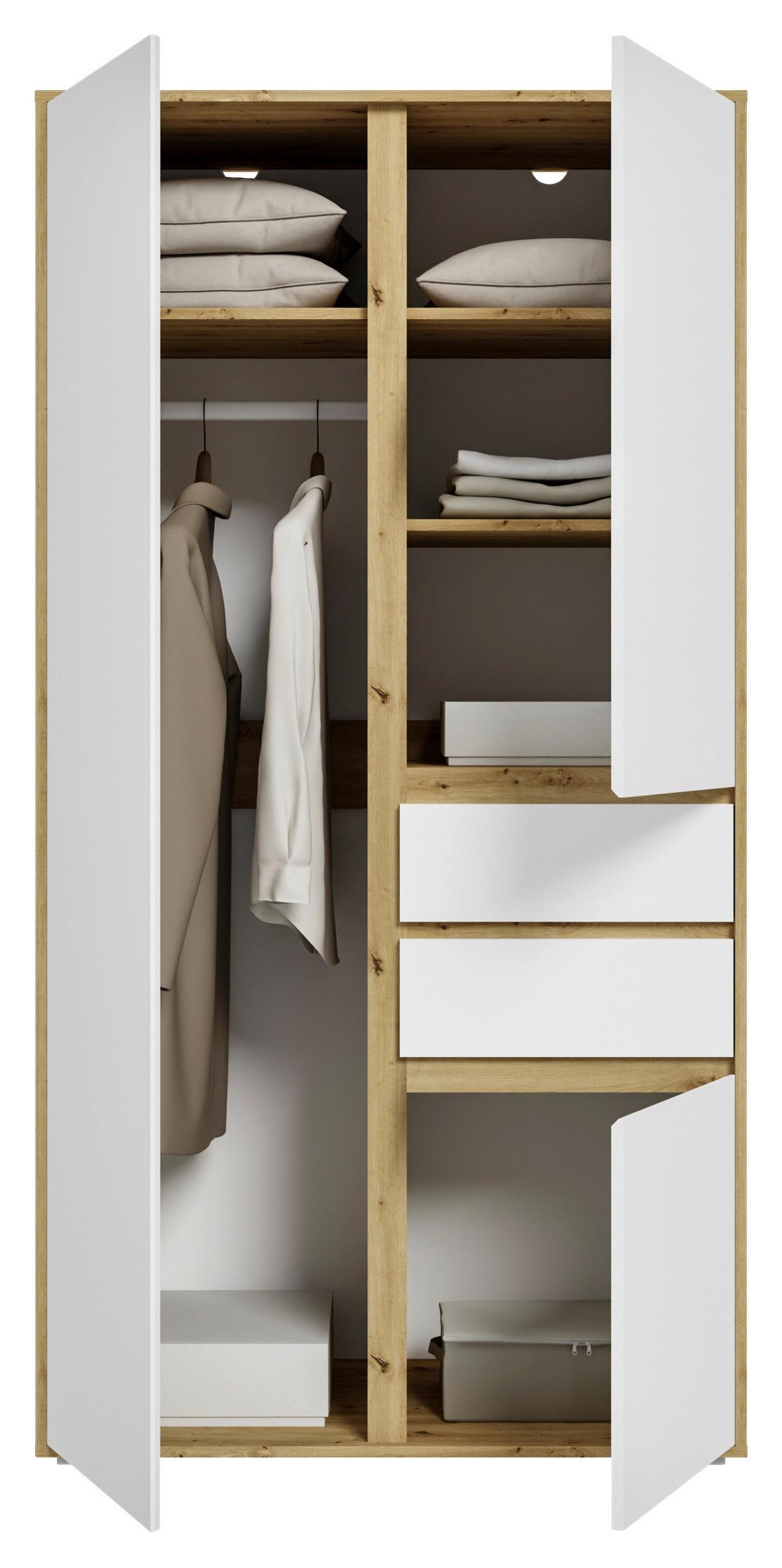 Drehtürenschrank Falun Weiß/Eiche Artisan - Weiß/Eiche Artisan, MODERN, Holzwerkstoff (100/194/56cm) - Livetastic