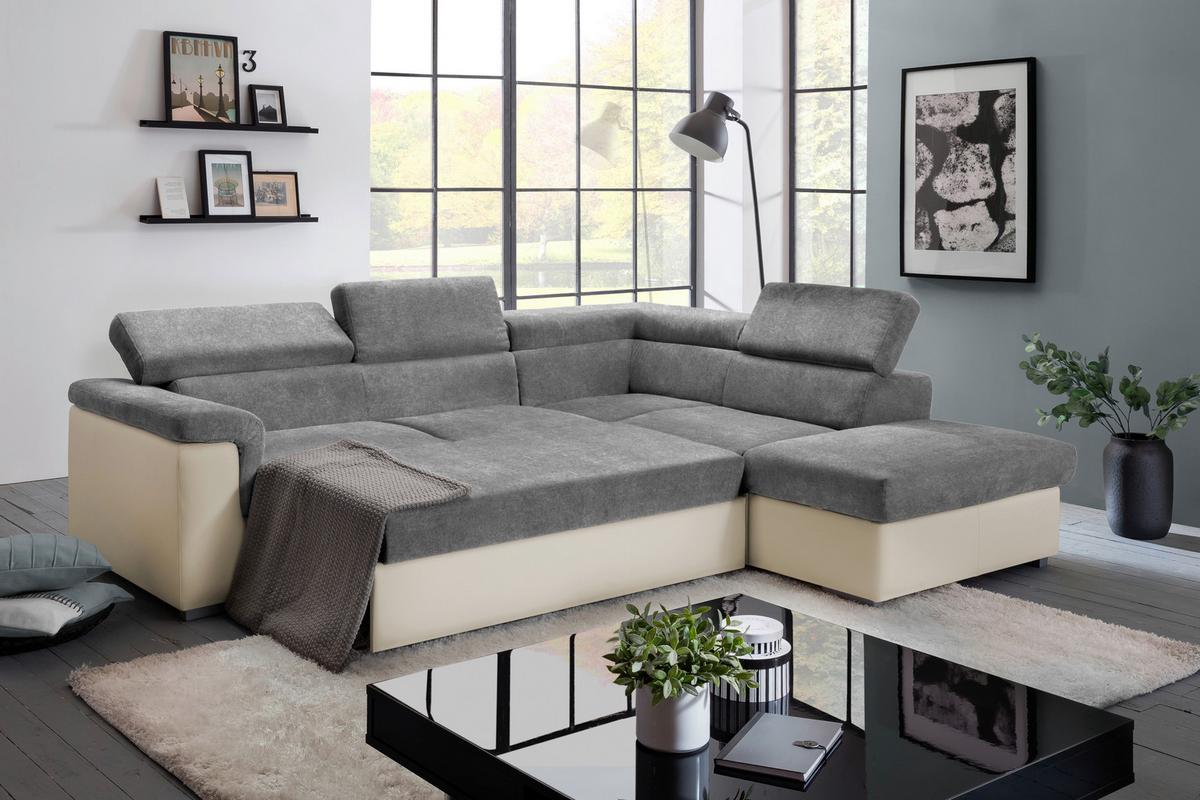 Wohnlandschaft Milla Anthrazit/Braun ca. 252x217 cm - Anthrazit/Braun, Basics, Holz/Textil (252/217cm) - MID.YOU