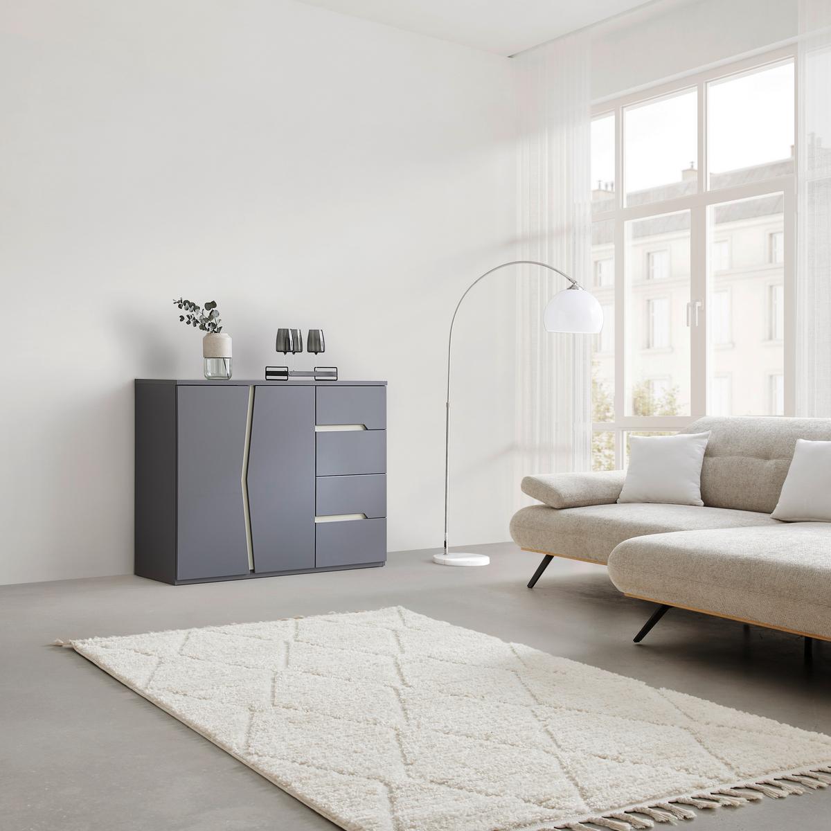 Sideboard Manhatten in Grau/Graphitfarben - Graphitfarben/Schwarz, Modern, Holzwerkstoff/Kunststoff (124/95/42cm) - Premium Living