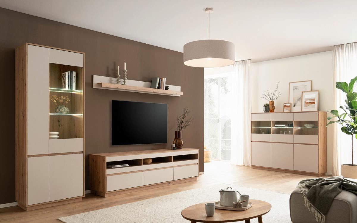 WOHNWAND SONORA - Kaschmir/Eiche Artisan, Design, Glas/Holzwerkstoff (292/205/40cm) - MID.YOU