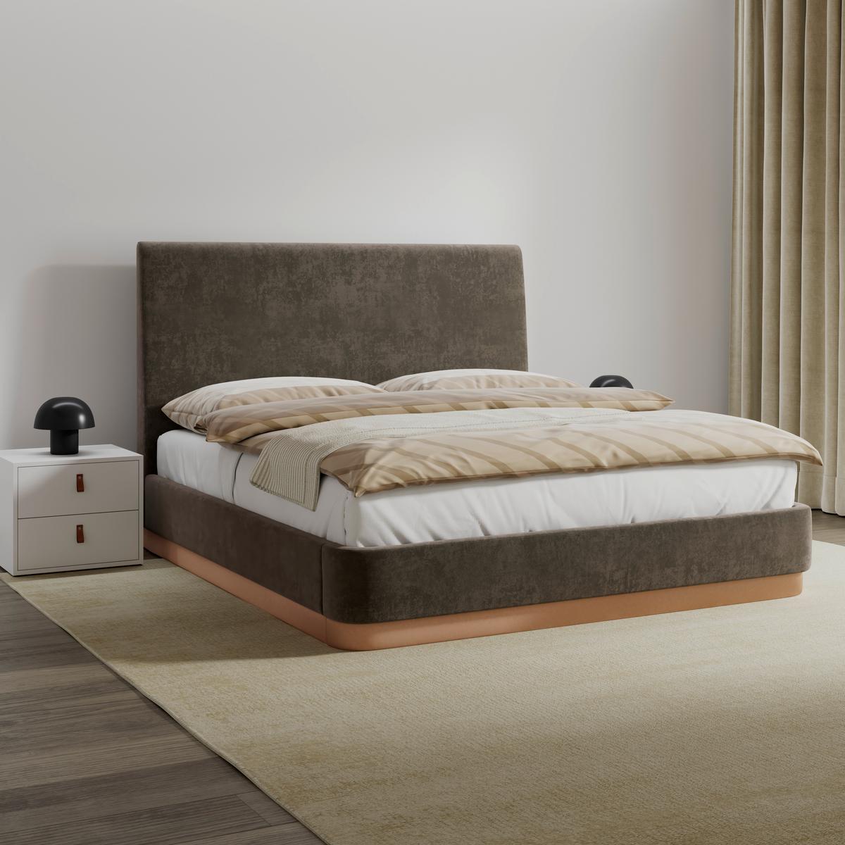 Polsterbett Josef Dunkelbraun ca. 180x200 cm - Dunkelbraun/Schwarz, Modern, Holz/Textil (180/200cm) - Bessagi Home