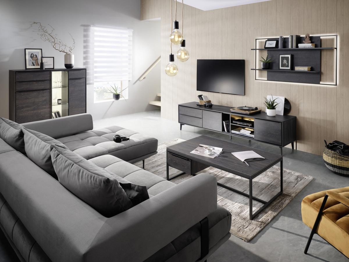 Wandpaneel in Anthrazit - Anthrazit, Modern, Holzwerkstoff (129/75/25cm) - Premium Living