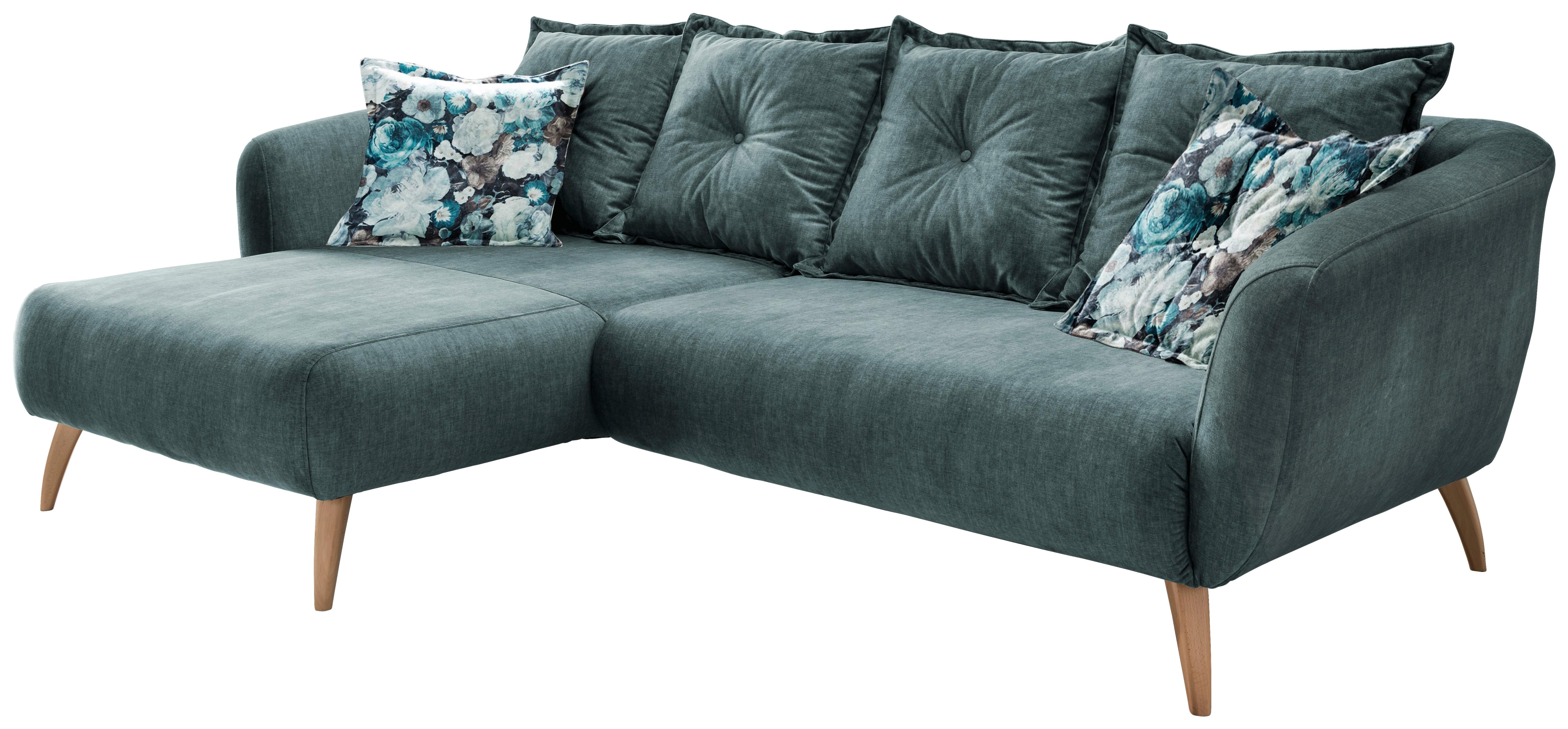 Wohnlandschaft Baggio Blau Velours - Blau/Buchefarben, MODERN, Holz/Textil (162/277cm) - Livetastic