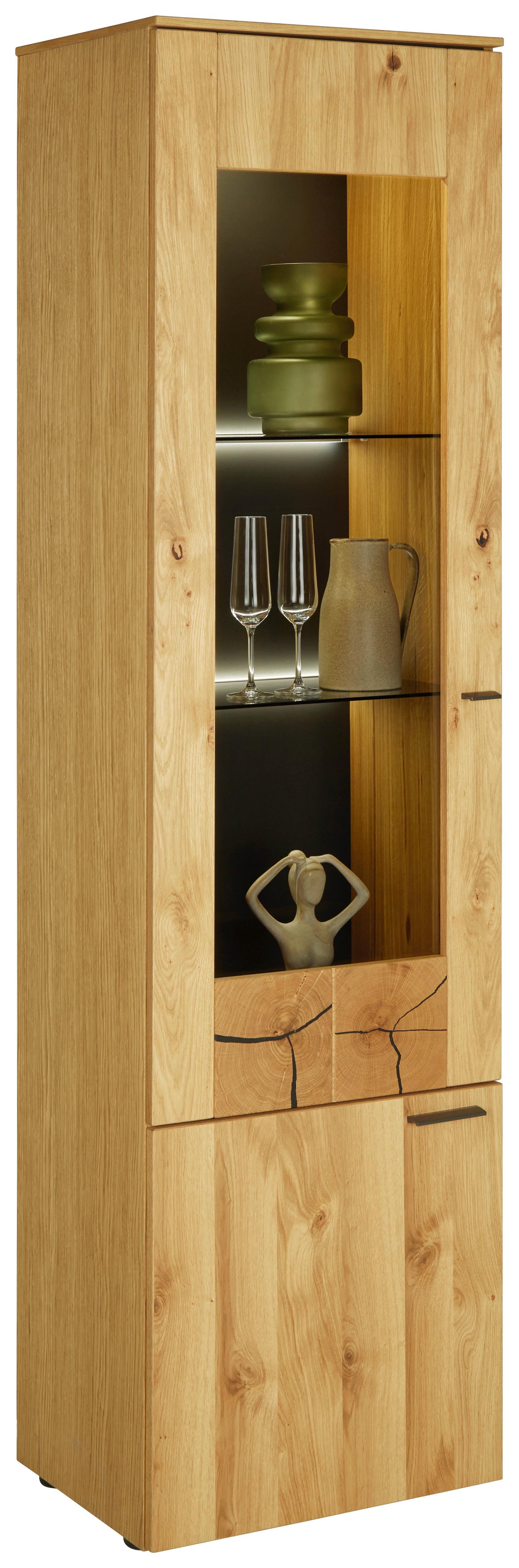 Vitrine in Eichefarben - Eichefarben/Schwarz, Modern, Glas/Holzwerkstoff (55/199/41cm) - Premium Living