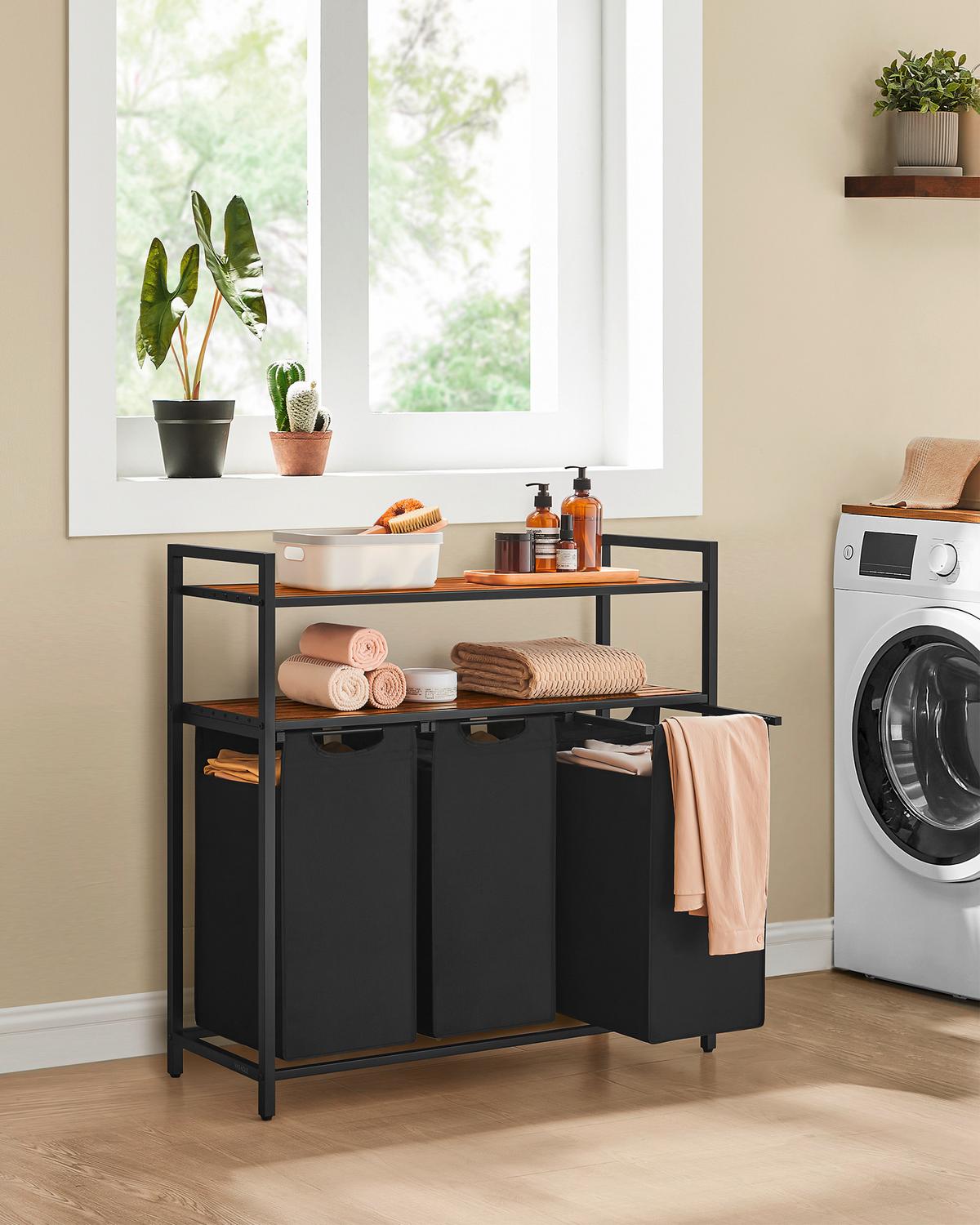 WÄSCHEKORB LUANDRY BASKET - Schwarz/Braun, MODERN, Holzwerkstoff/Metall (92,5/92/33cm) - MID.YOU