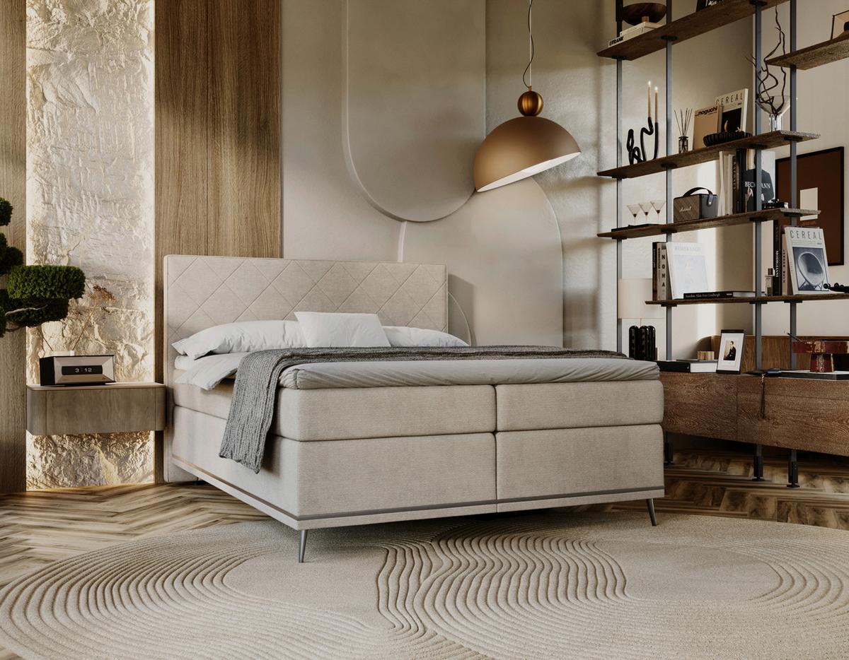 Boxspringbett Beige - Beige/Silberfarben, Konventionell, Textil/Metall (180/200cm) - Premium Living