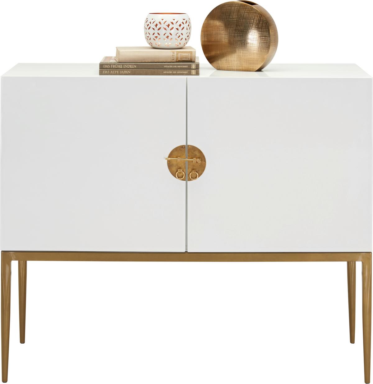 KOMODA CANTON - kolor mosiężny/biały, Design, materiał drewnopochodny/metal (100/85/40cm) - Carryhome