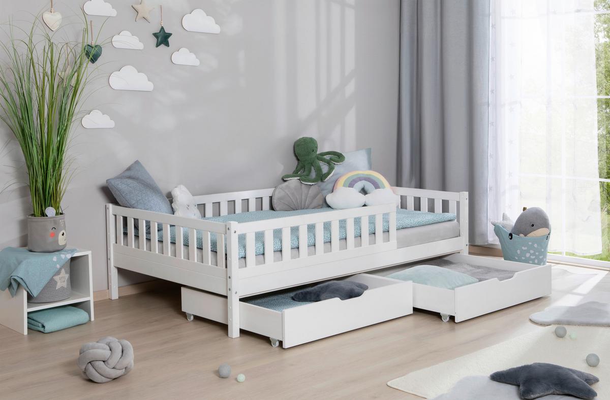 Hausbett Lou ca. 140x200 cm Holz Weiß - Naturfarben/Weiß, MODERN, Holz/Textil (140/200cm) - MID.YOU