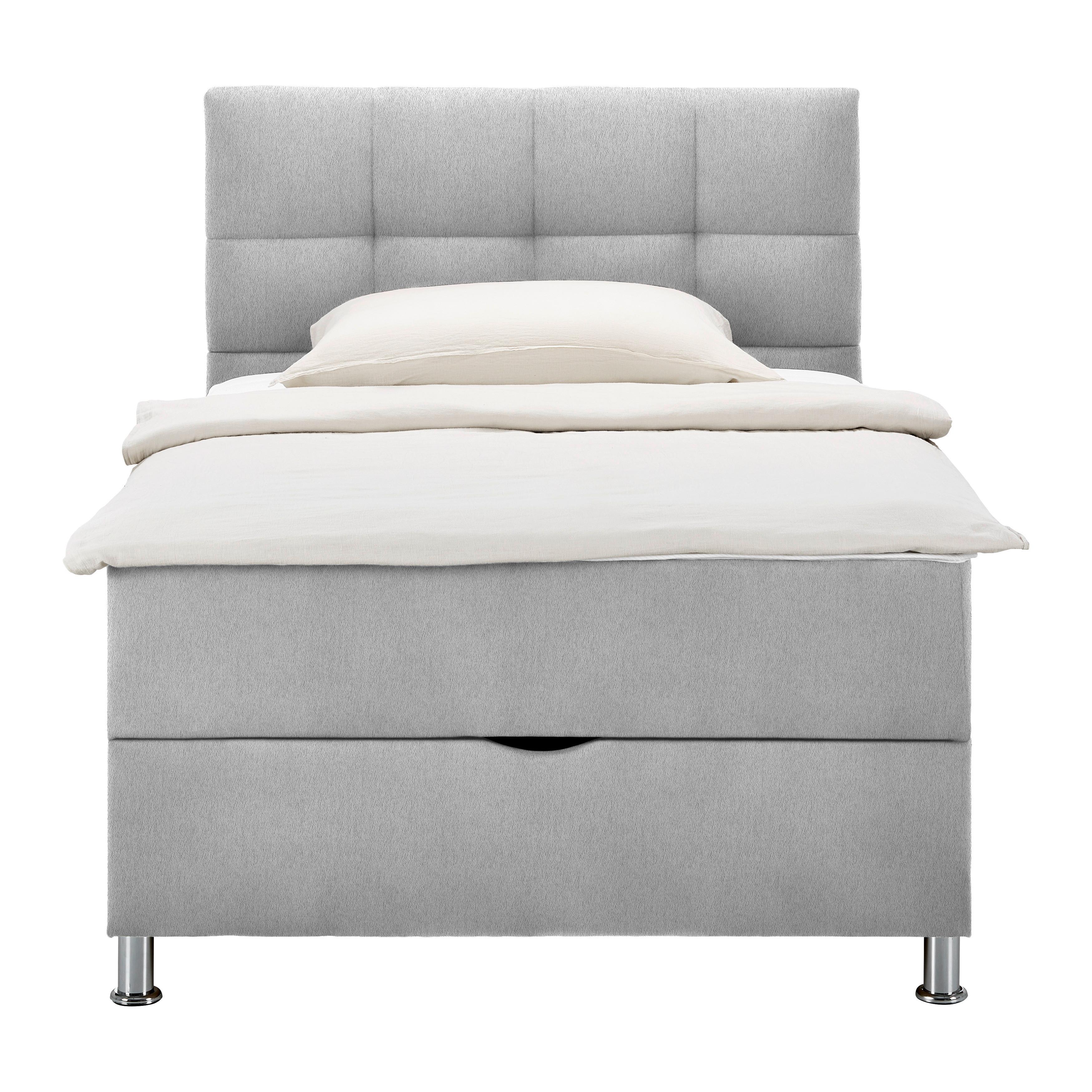 Boxbett Oviedo 120 in Hellgrau ca. 120x200cm - Chromfarben/Hellgrau, KONVENTIONELL, Textil (120/200cm) - Mömax
