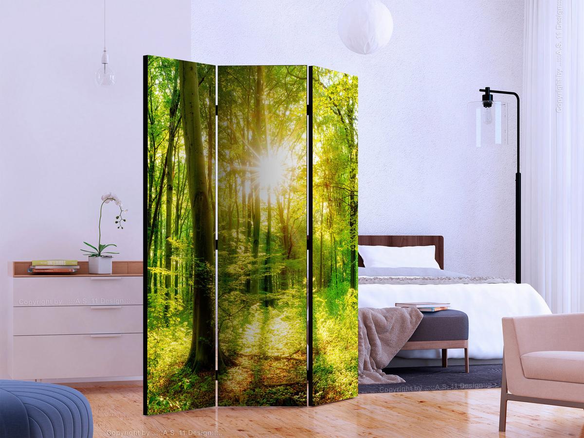 Paravan Forest Rays, Enostranski, 3-Delni - rumena/zelena, Basics, tekstil/les (135/172/3cm) - artgeist