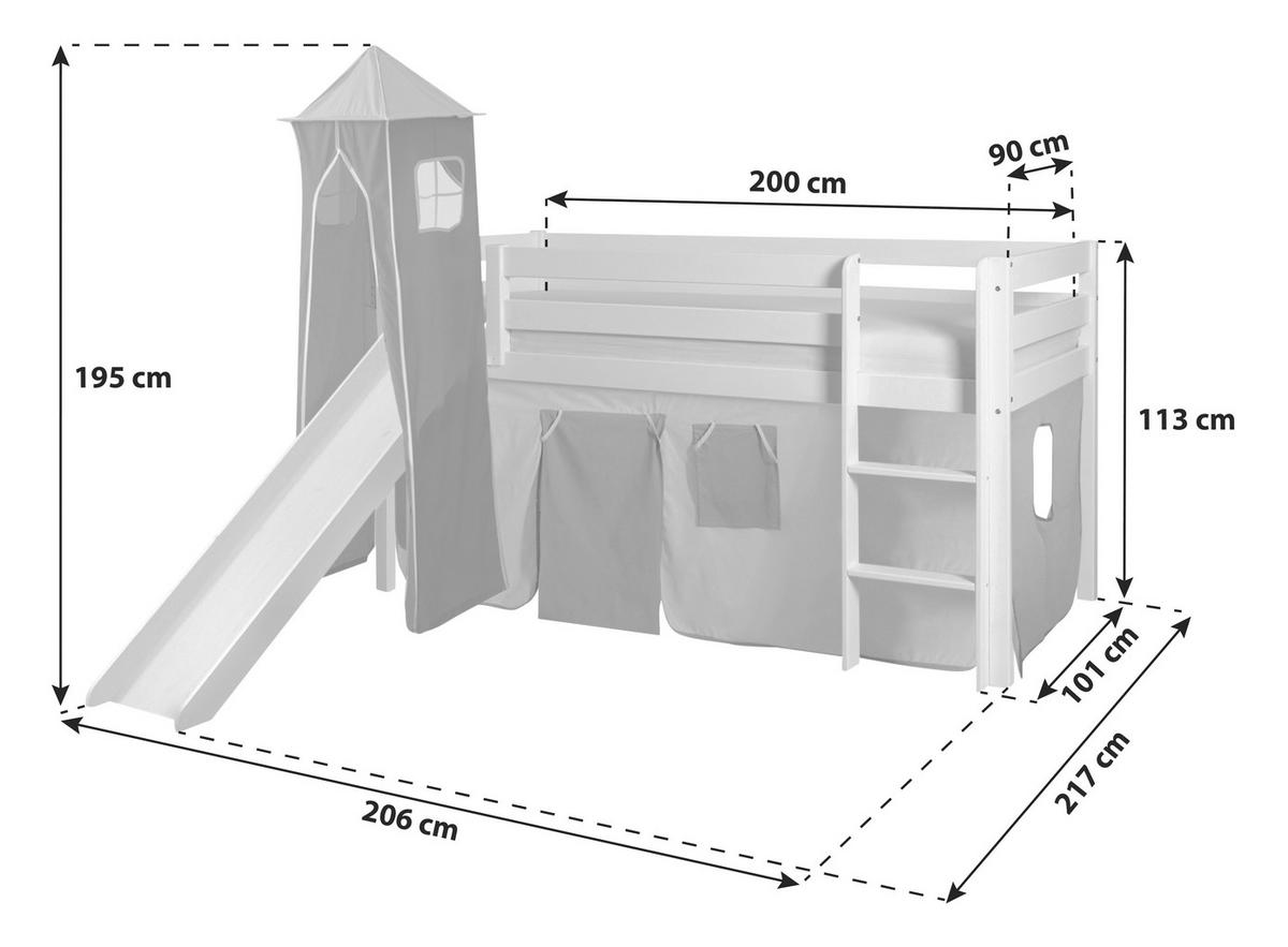 Igralna Postelja Kasper, 90x200, Roza, Tobogan, Stolp - roza/bela, Natur, les (90/200cm) - MID.YOU