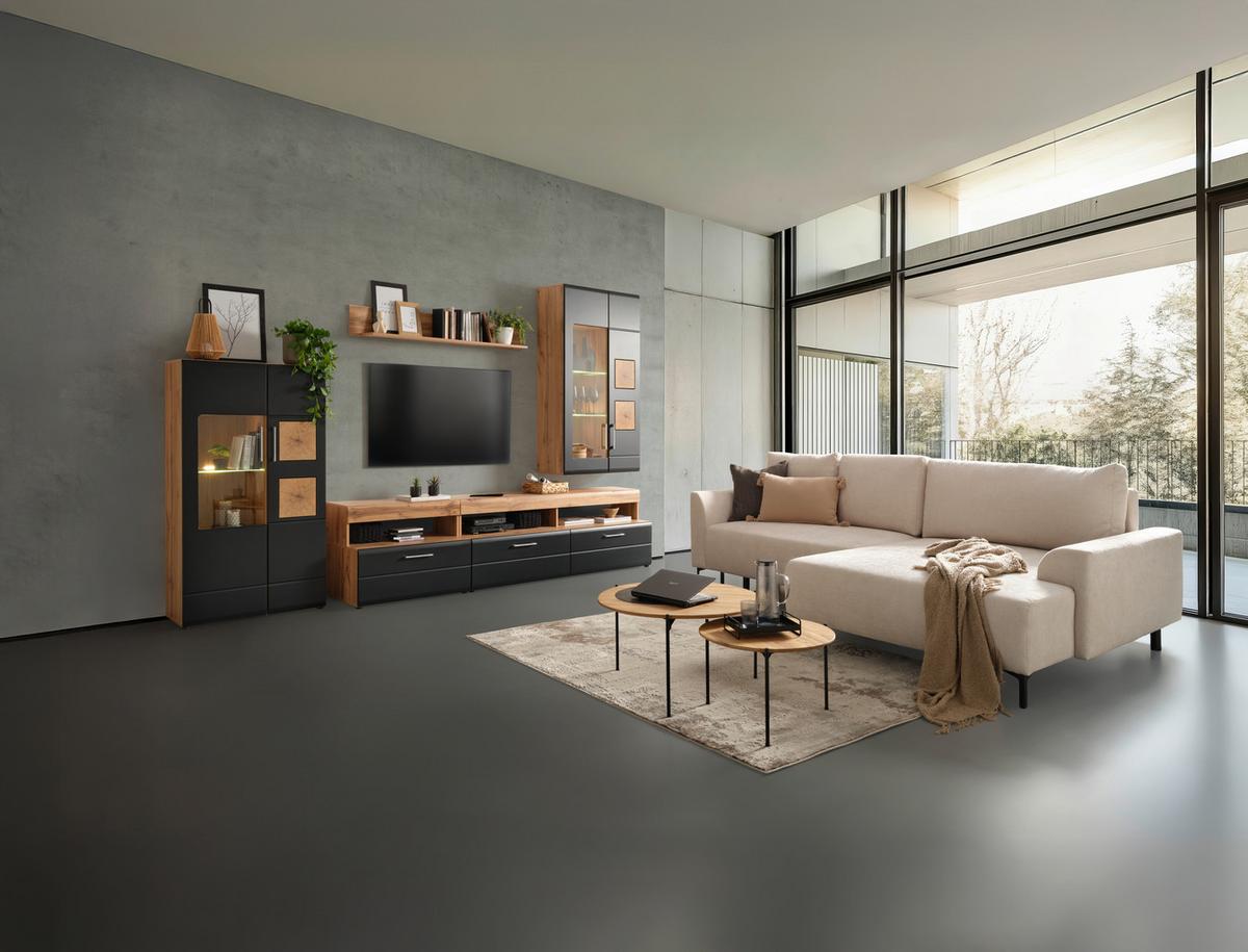 Ecksofa Integra Beige - Beige/Schwarz, Textil/Metall (294/81-93/170cm) - Mömax