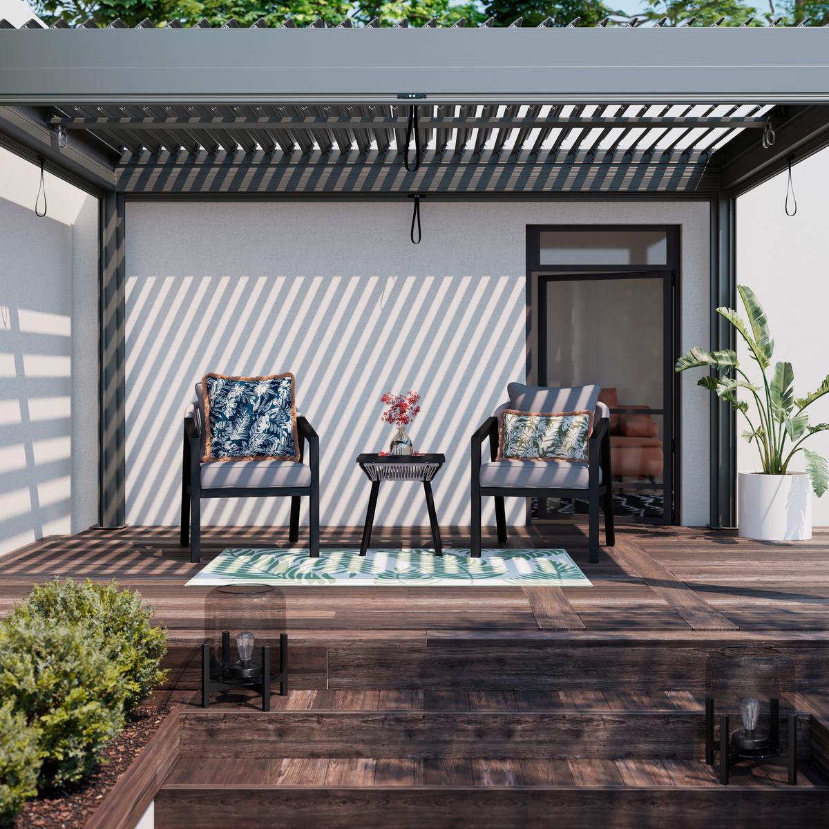 Balkonset Bela Hellgrau Hellgrau Outdoorstoff/Metall - Hellgrau/Schwarz, MODERN, Textil/Metall - Bessagi Garden