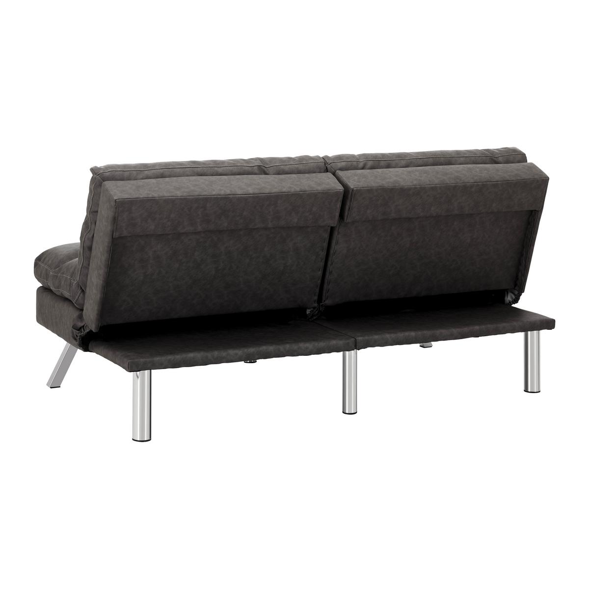 Schlafsofa Lia Dunkelgrau Lederlook - Chromfarben/Dunkelgrau, MODERN, Holz/Textil (171/112/53cm) - Bessagi Home