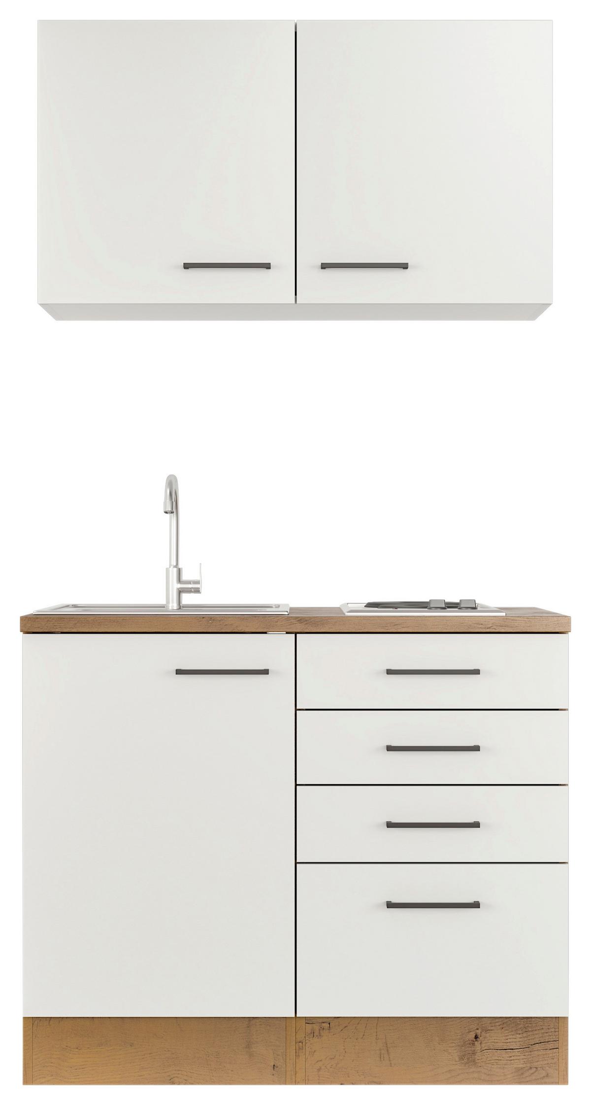 Miniküche Avila Eichefarben/Magnolie - Eichefarben/Magnolie, MODERN, Holzwerkstoff/Metall (100cm) - FlexWell