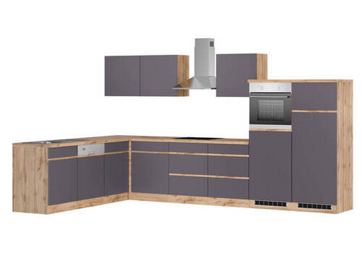 Eckküche Turin mit Geräten ca. 240x360 cm Grau/Eiche - Eiche Wotan/Grau, Design, Holzwerkstoff (240/360cm) - Held