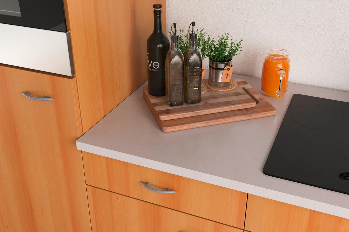 Majhna Kuhinja Nano, Barva Bukve - barve nerjavečega jekla/barve bukve, Moderno, umetna masa/leseni material (150cm) - FlexWell