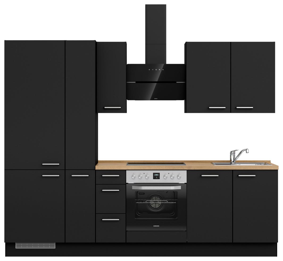 Küchenblock Touch High m. Geräten Schwarz - Edelstahlfarben/Eichefarben, MODERN, Holzwerkstoff/Metall (270cm) - Nobilia