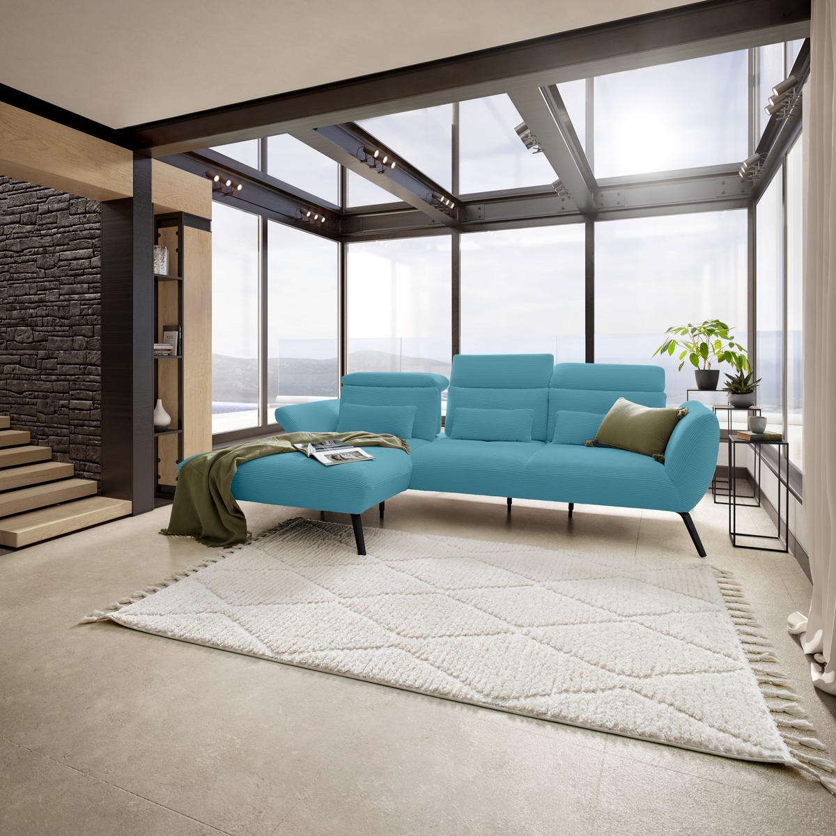 Wohnlandschaft Seattle Blau - Blau/Schwarz, MODERN, Holzwerkstoff/Textil (196/301cm) - Premium Living