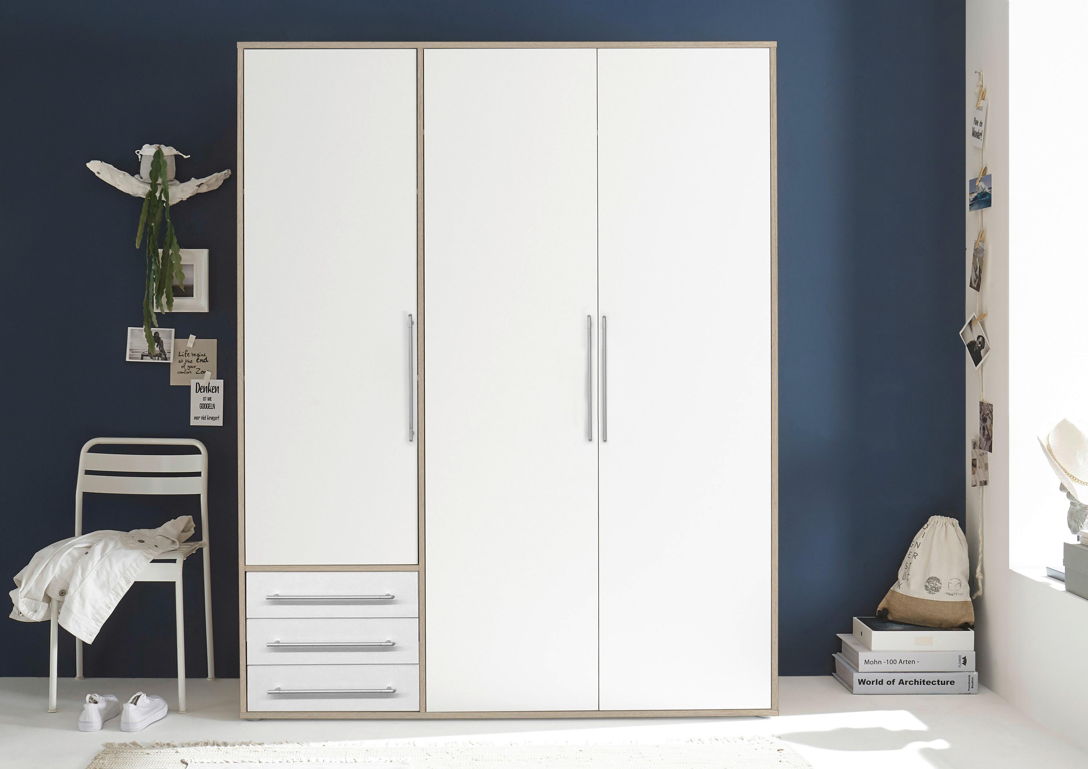 Omara S Klasičnimi Vrati Lyss, Bela, Hrast, 155 Cm - srebrne barve/bela, Moderno, umetna masa/leseni material (155/194/58cm) - Livetastic